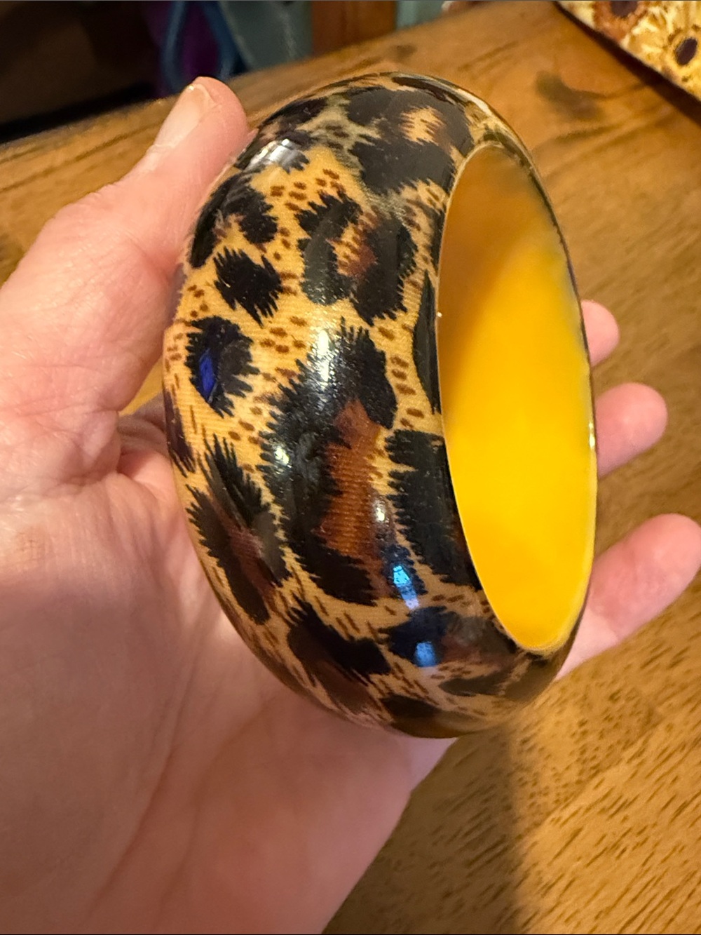 Leopard Print Resin Bangle with Bright Yellow Interior